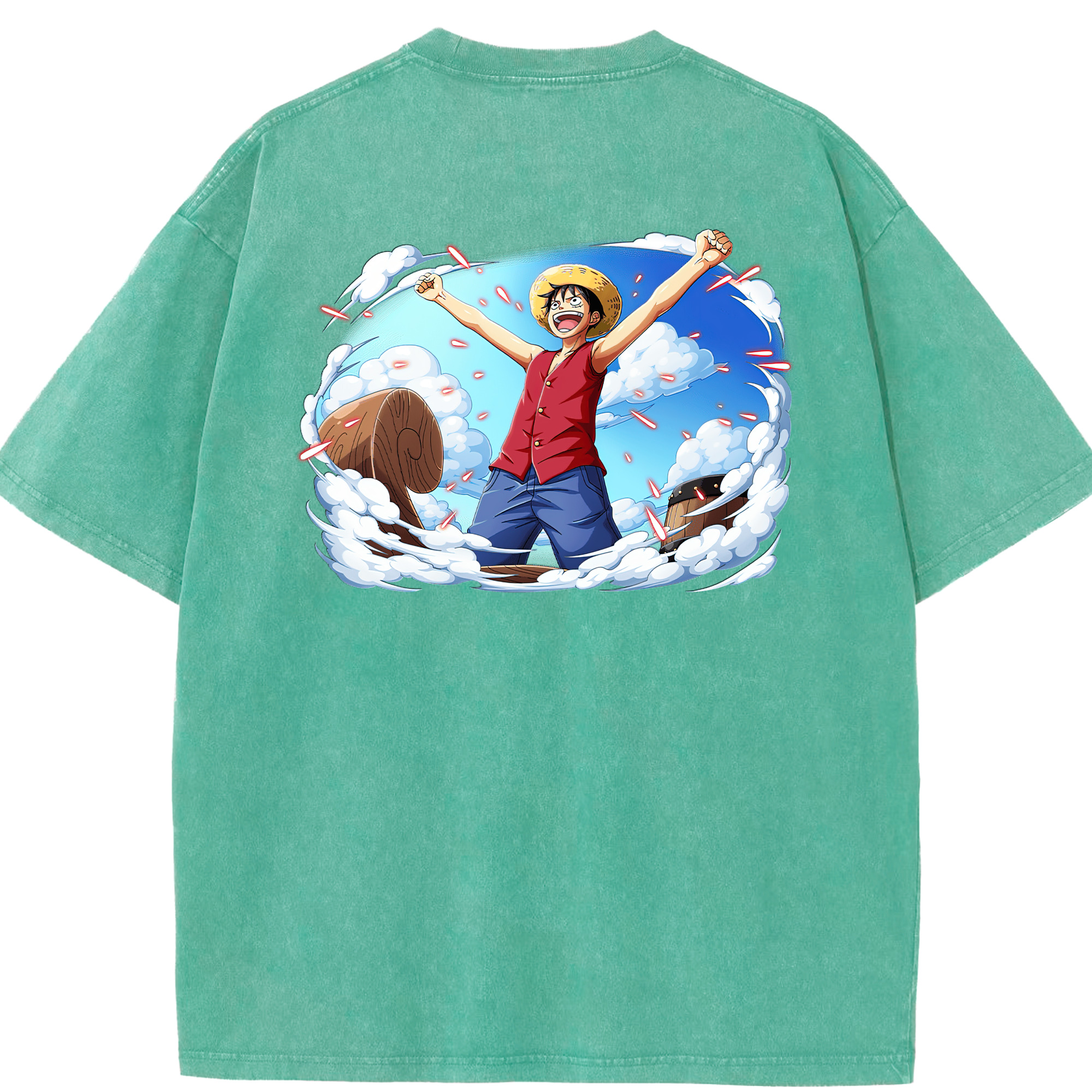ワンピース モンキー・D・ルフィ ONE PIECE Monkey D. Luffy 綿100% ヴィンテージ風 半袖Tシャツ（背面プリント）